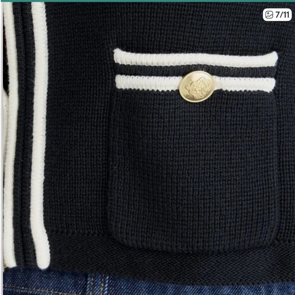 J. Crew Black  Emile Cardigan with Cream Trim and Gold Buttons L - Picture 7 of 8